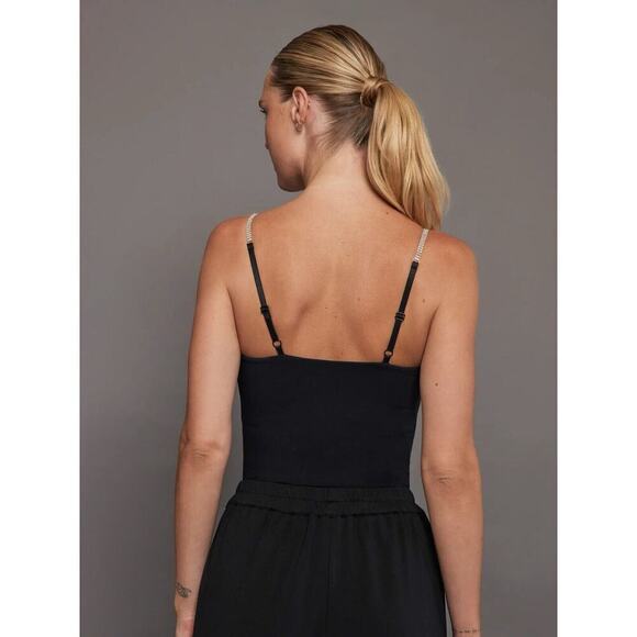 Carbon38 Womens Corset Tank Rhinestone Straps Size Large Black Shimmery Sexy - Picture 2 of 6